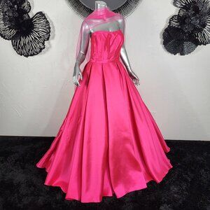 NWT~$575~JOVANI~12/14~HOT PINK STRAPLESS BALL GOWN PROM HOMECOMING MAXI DRESS
